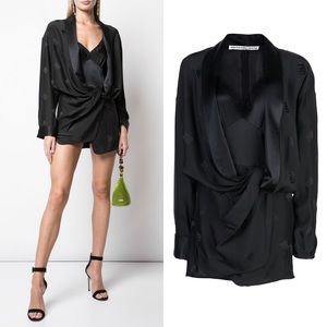 Alexander Wang Black Silk Logo Kimono Romper